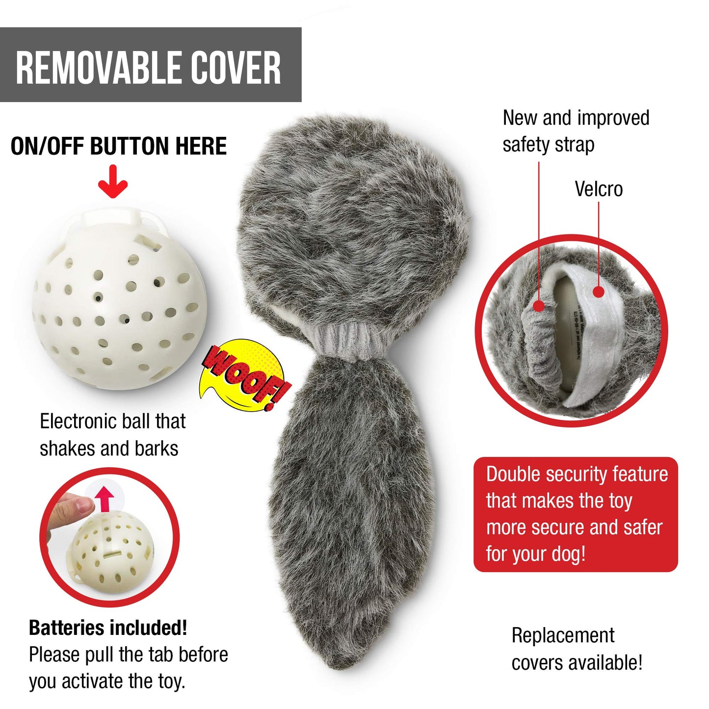 Hyper Pet Doggie Tail Interactive Plush Dog Toys (Wiggles, Vibrates, and Barks, Stimulating Play)