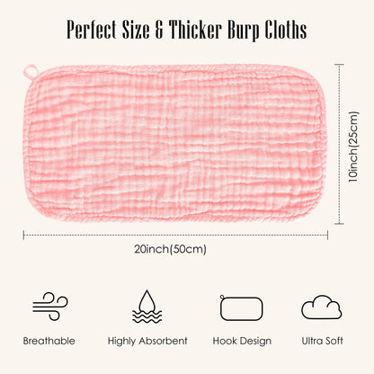 BAMBOO QUEEN 12 Pack Muslin Burp Cloths - Large 20" x 10", Ultra Absorbent 100% Cotton for Baby Drool and Messes - Soft, Gentle Baby Burp Rag for Boys & Girls -Pink, Purple, Sakura Series