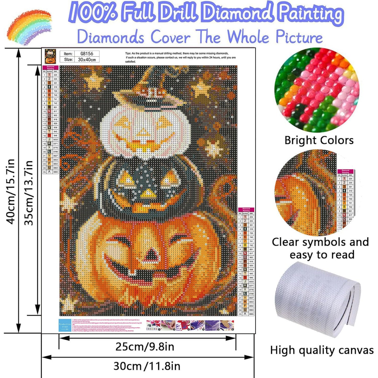 bleihum Pumpkin Diamond Art Kits for Adults- 5D Diamond Painting Kits for Adults, Halloween Gem Painting Kit for Home Wall Decor Gifts(12x16inch)
