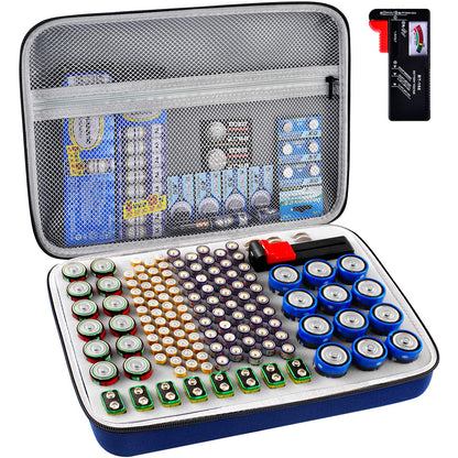 Battery Organizer Storage Holder, Batteries Storage Containers Box with Battery Tester Checker. Holds 150+ Batteries AA AAA 9V C D Lithium 3V LR44 CR2016 CR1632 CR2032 CR2025 (Not Includes Batteries）