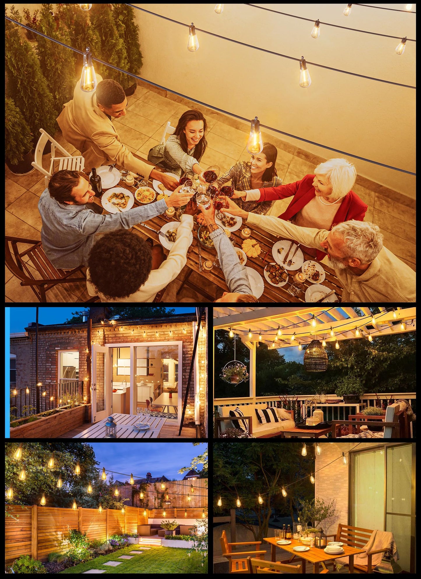 Brightown Outdoor Solar String Lights Waterproof 58FT with 25 Shatterproof ST38 LED Bulbs, 2700K Solar Lights Outdoor with Remote, Solar String Lights for Outside, Camping, Yard, Party Decor