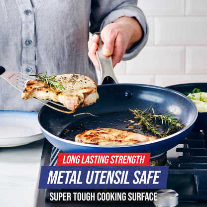 Blue Diamond 8" Nonstick Frying Pan Skillet, Diamond Infused PFAS & PTFE-Free Ceramic Pot, Dishwasher & Oven Safe, Stay Cool Handle, Durable Non Toxic Metal Utensil Safe, Egg & Omelet Pan, Blue