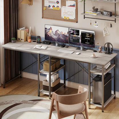 Bestier L Shaped Desk with Shelves 75 Inch Reversible Corner Computer Desk or 2 Person Long Table, Writing Study Desk for Home Office Small Space Bedroom Apartment, Wash White