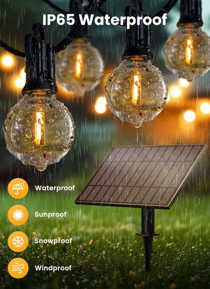 Brightown 108FT Solar String Lights Outdoor with Remote and 52 LED Shatterproof Bulbs, Dimmable & Timable, 3 Light Modes, Solar Patio String Lights Outdoor for Cafe, Garden, Deck, Outside Wedding