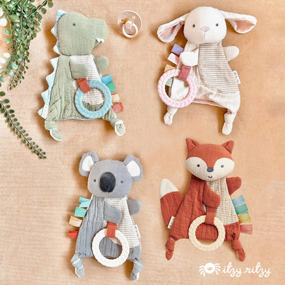 Itzy Ritzy - Bitzy Crinkle Sensory Toy Fox with Crinkle Sound for Babies & Toddlers - Features Soft Braided Teething Ring & Textured Ribbons, Designed for Ages 0 Months and Up, Fox