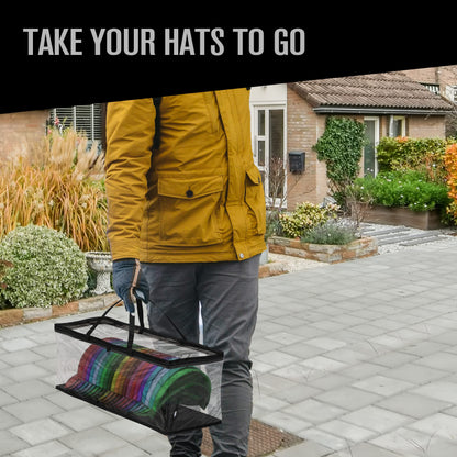 Houseables Baseball Cap Storage Bag, Hat Organizer Case, 23" x 6" x 8", Clear Plastic, Caps Holder, Moisture & Dust Proof, Black Handles, Box w/Zipper Closure, Stores & Racks 22 Hats, Dirt Protection