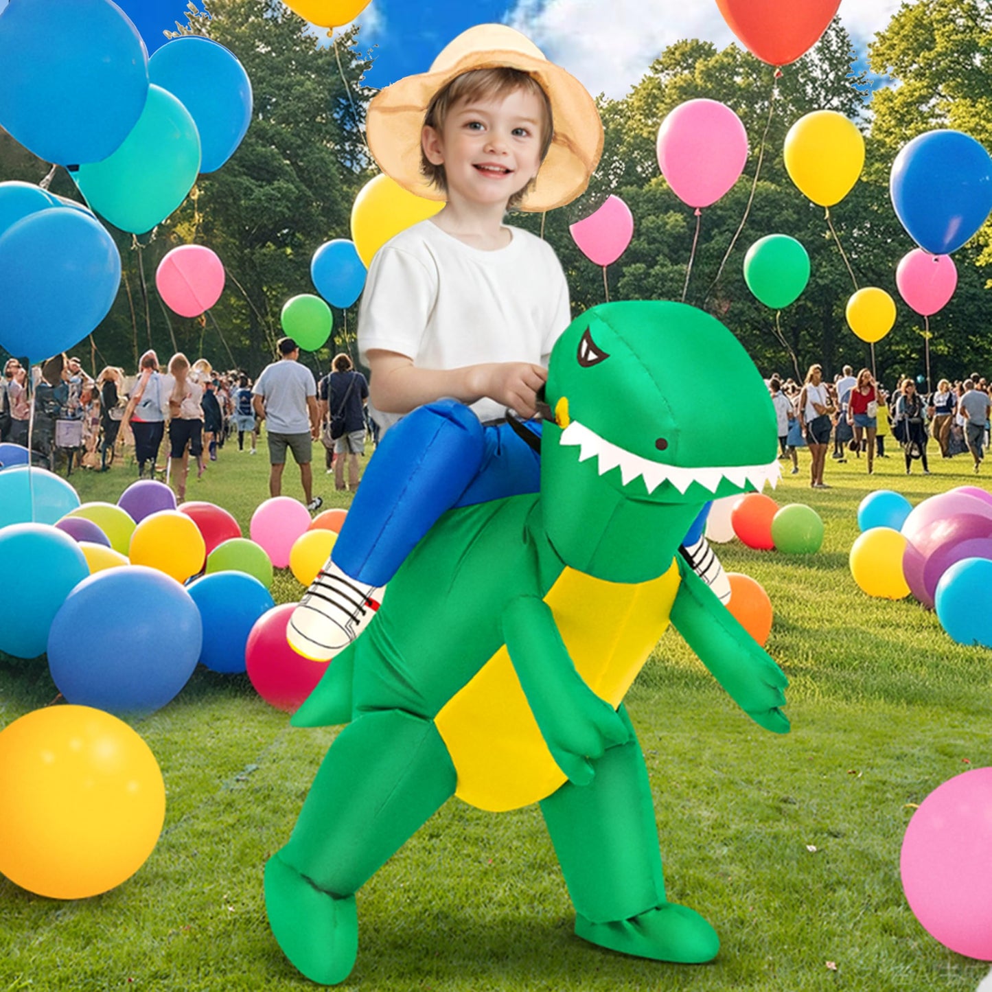 BROWNYEW Inflatable Dinosaur Costume Kids Riding T Rex Blow Up Funny Fancy Dress Party Halloween Costume