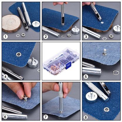 Bememo 1/4 Inch Grommet Kit 200 Sets Grommets Eyelets with 3 Pieces Install Tool Kit and Box for Shoes Clothes Crafts Bag