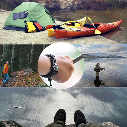 aZengear Paracord Survival Bracelet (2 Pack) | Flint Steel Fire Starter, Whistle, Compass, Mini Saw | Adjustable Wrist Band Size for Camping, Bushcraft, Emergency Kit (Black & Orange)