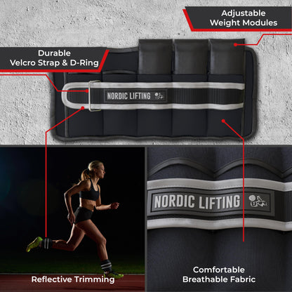 Adjustable Ankle Weights for Women and Men - 1 Pair 2 4 6 8 10 Lbs - Strap to Wrist, Hand or Leg for Gym & Yoga - Workout Equipment to Boost Weight Loss by Nordic Lifting