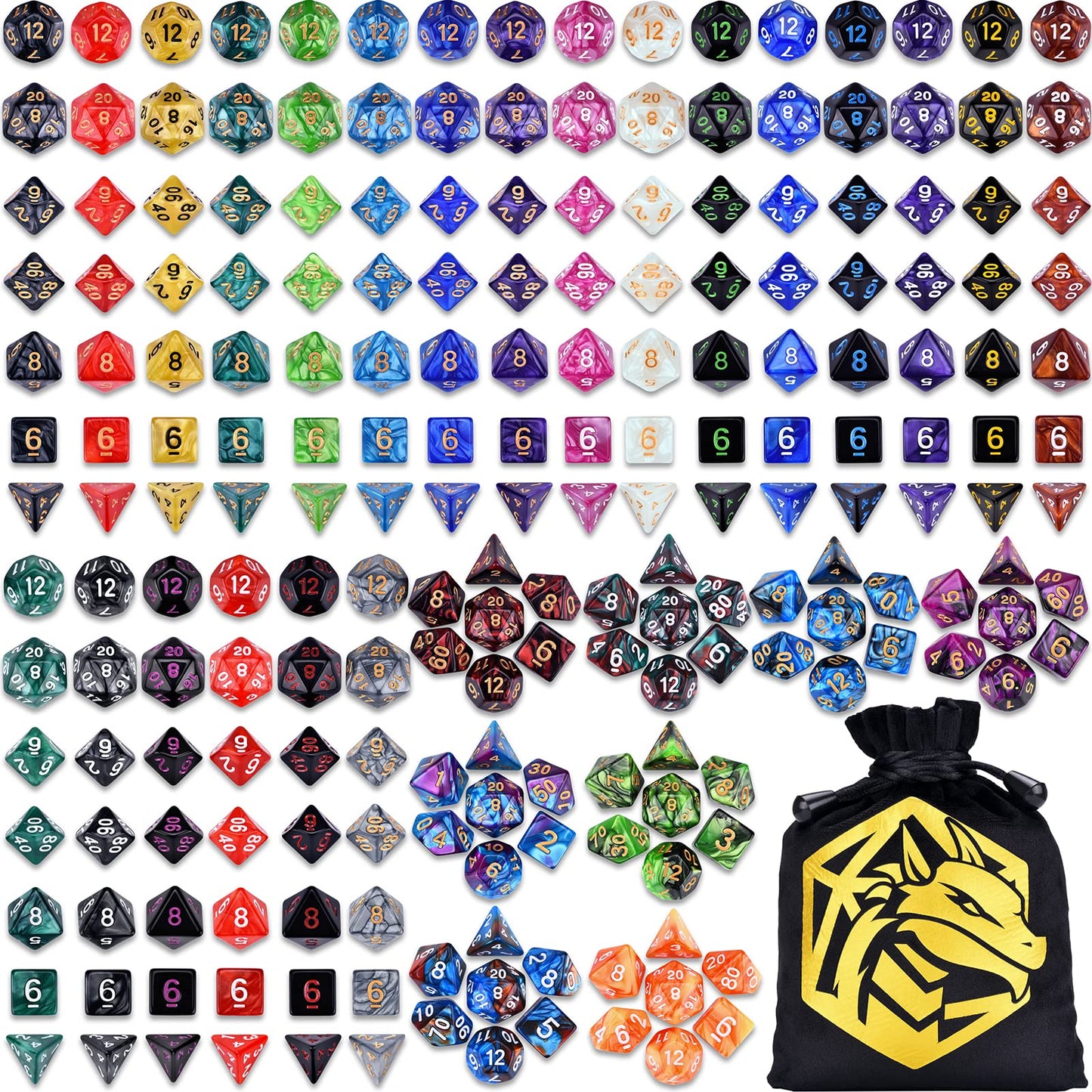 Amiven DND RPG Dice Sets 30 x 7 Polyhedral Dice (210pcs) for Dungeons and Dragons Tabletop Role Playing Adventure Games, with a Large Drawstring Bag