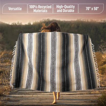 Authentic Large Handwoven Mexican Blanket - Soft Yoga Blankets - Durable Serape - Lightweight Falsa Blanket, Beach, Camping, Picnic, Equestrian Saddle, Outdoor Blankets 70"x50" - Sand