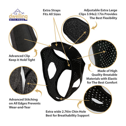 Anti Snore Chin Strap - Anti-Dry Mouth Chin Strap for CPAP Users - Stop Noise - Snoreless Sleeping Solution for Men and Women - Breathing Aid for Snoring