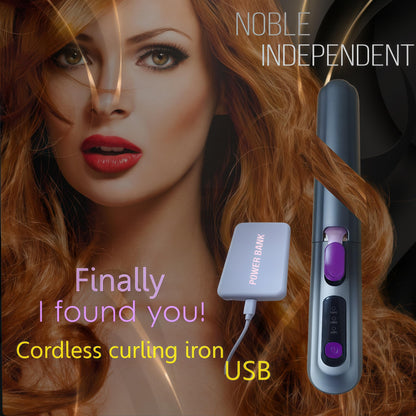 High-end Cordless Curling Iron Rechargeable, Portable USB Battery Operated Wireless Hair Curlers,Fast Heat-Up Curling Wand,Ideal for Home,Travel & Camping (Purple)