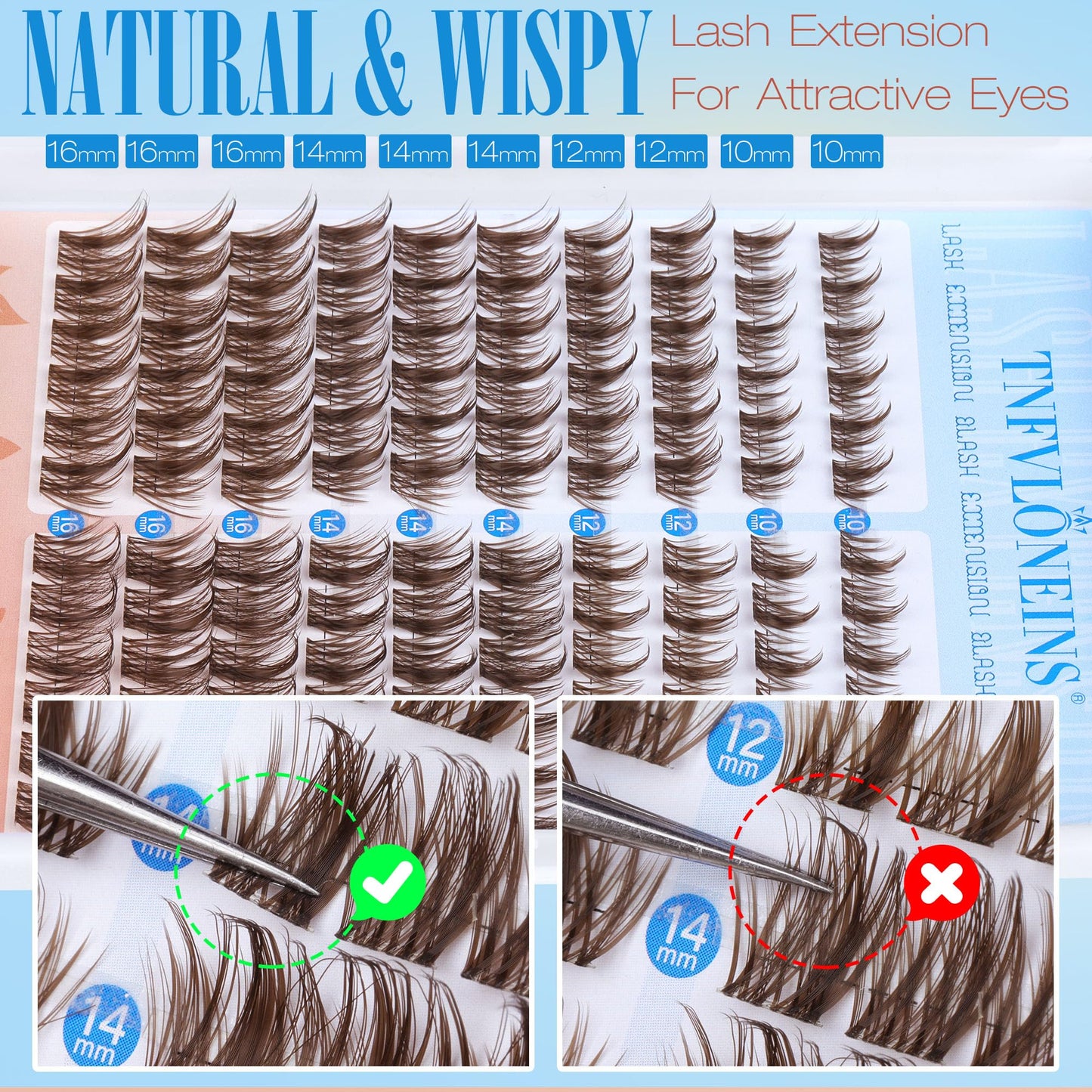 Brown Lash Clusters Kit Manga Lash Extension Kit Natural Eyelash Clusters Wispy 10-16MM Individual Lashes Clusters Anime Eyelash Extension Kit with Bond and Seal and Tweezers by TNFVLONEINS