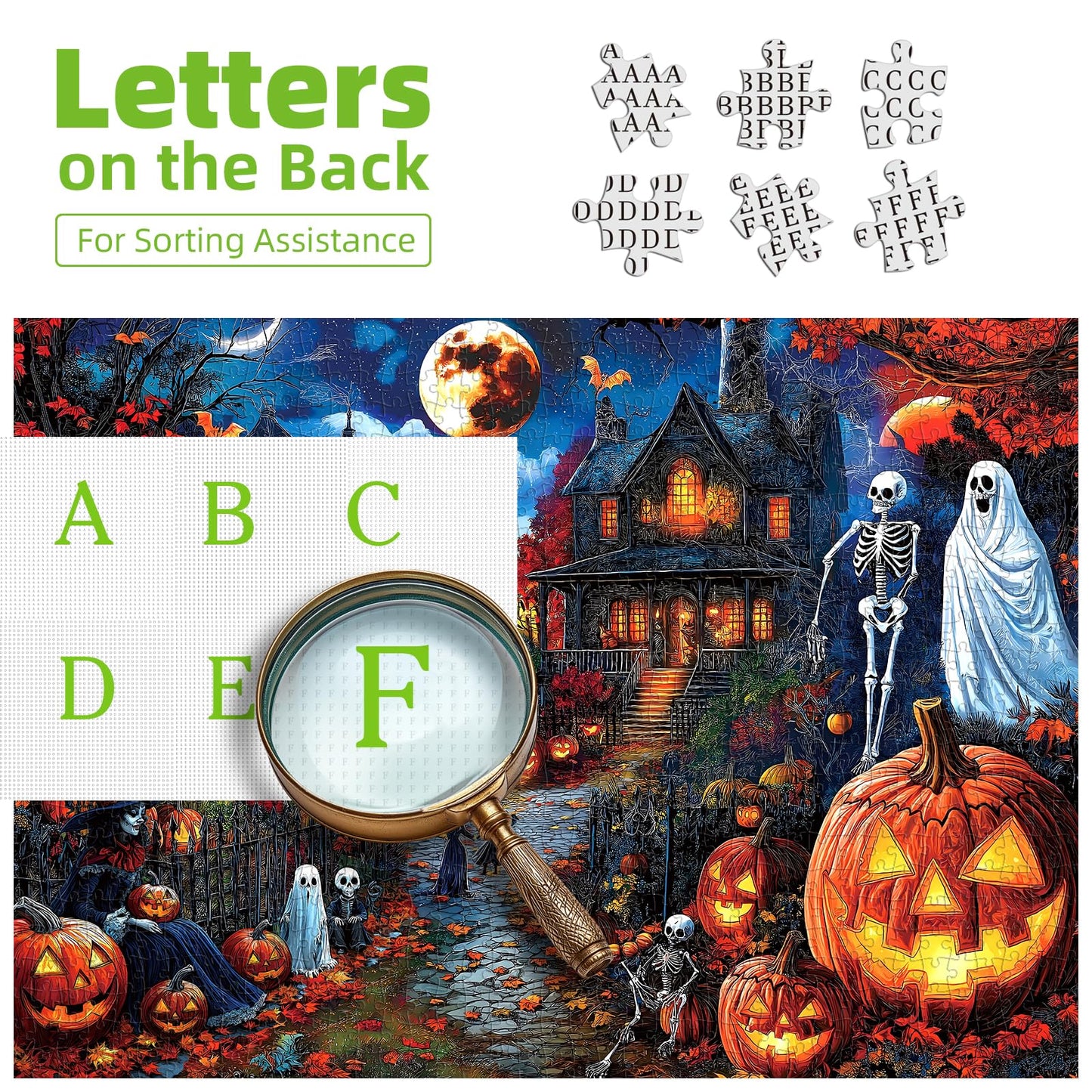 Blueforest Halloween 1000 Piece Jigsaw Puzzle for Adults - Spooky Ghosts, Skeletons, Pumpkins, Witch & Haunted House Puzzle, Challenging Fun Adult Puzzles for Relaxation, Decor & Gifts