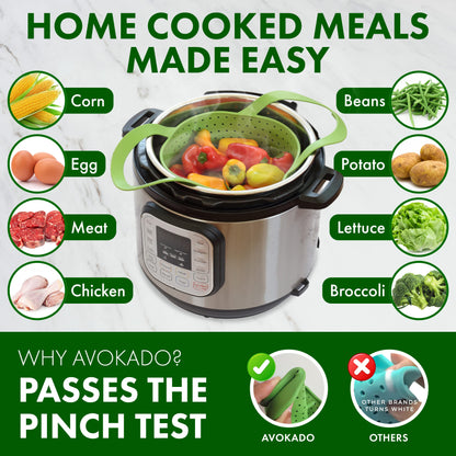 Avokado Silicone Steamer Basket for 3qt Instant Pot [6qt, 8qt avail], Ninja Foodi, Other Pressure Cookers - 100% Food Safe, BPA-Free, Dishwasher Safe Collapsible Vegetable Steamer Basket & Strainer