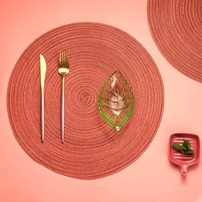 AHHFSMEI Round Braided Placemats Set of 6 Round Table Mats for Dining Tables Natural Woven Heat Resistant Place mats 15 Inch (Dark Orange)