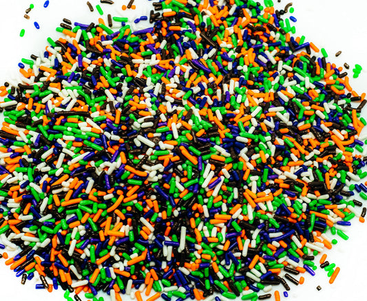 Wicked and Frightful Mix - Orange White Black Purple and Lime Green Halloween Jimmies - Cake Pop Cookie Cupcake Cakes Semi-Sweet Edible Confetti Decorations Sprinkles Dessert Jimmies Toppers - 4 Oz