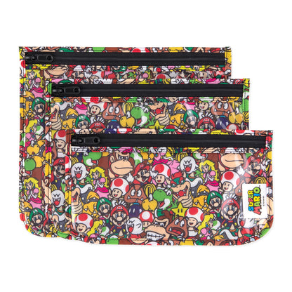 Bumkins Travel Bag, Toiletry, TSA Approved Pouch, Zip Bag, Quart Size Airline Compliant, Clear-Sided, Baby, Diaper Bag Organization, Makeup, Accessories, Packing, Set of 3 Sizes, Nintendo Super Mario