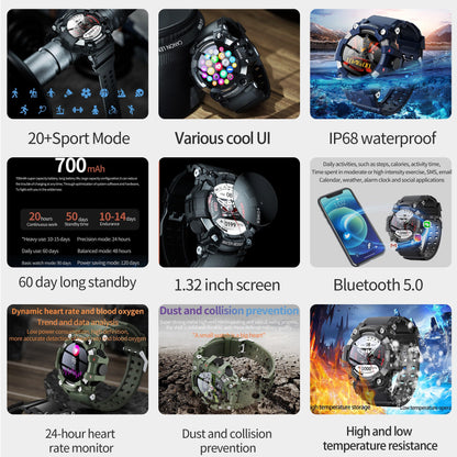 AOSLSI Watch Compass, Altimeter Barometer Thermometer Temperature, Pedometer Watch, Watch Compass, Altimeter Barometer Thermometer Temperature, Pedometer WArmy Waterproof Outdoors Sport Digital Watch for Men, Black