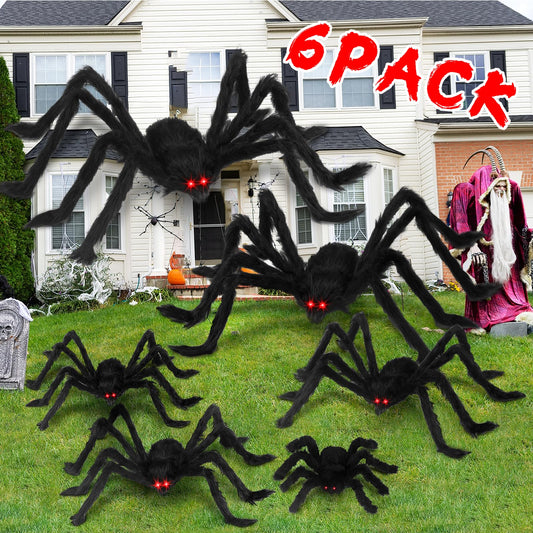 Acina Halloween Giant Spider Decorations, 6 Pcs Realistic Hairy Spiders (6 Different Sizes) Set for Indoor, Outside Yard & House Garden Lawn Creepy Decor