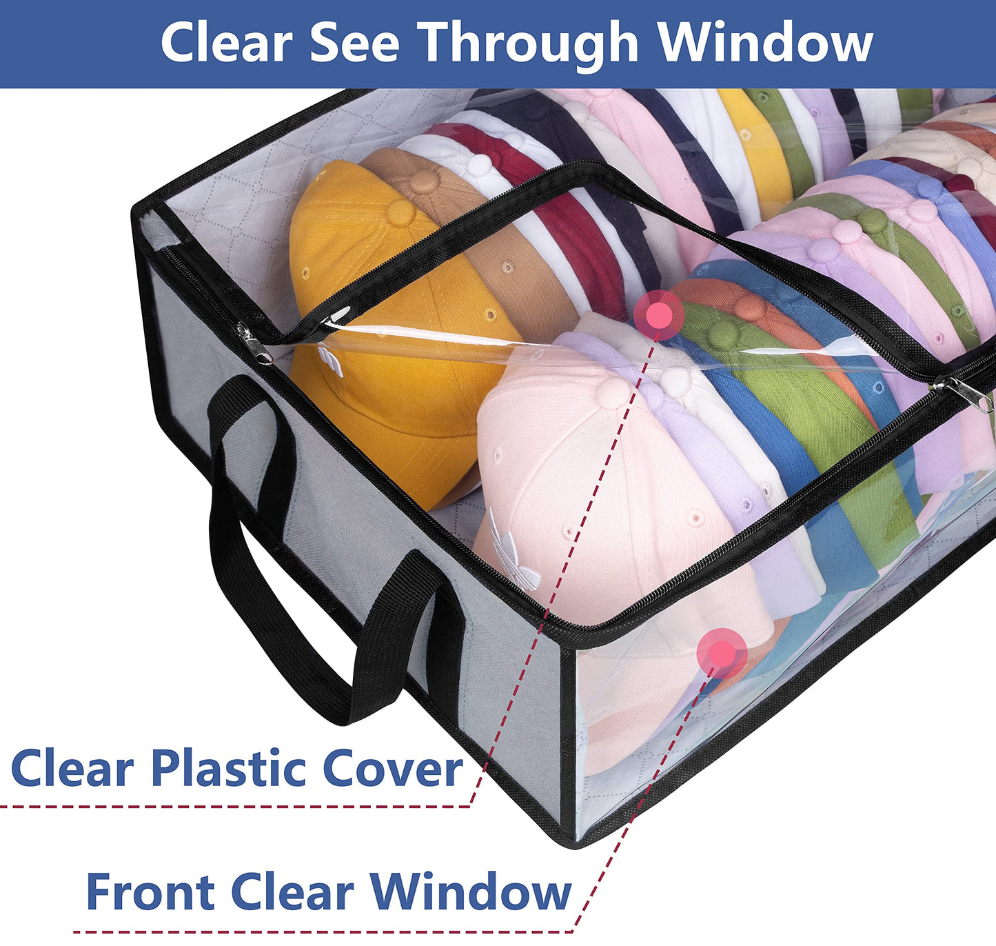 AOODA Hat Storage for Baseball Caps, Large Holds up to 40 Caps Wide Hat Organizer for Closet Snapback Holder, Grey