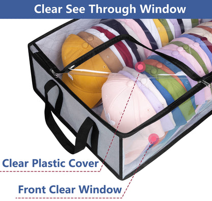 AOODA Hat Storage for Baseball Caps, Large Holds up to 40 Caps Wide Hat Organizer for Closet Snapback Holder, Grey