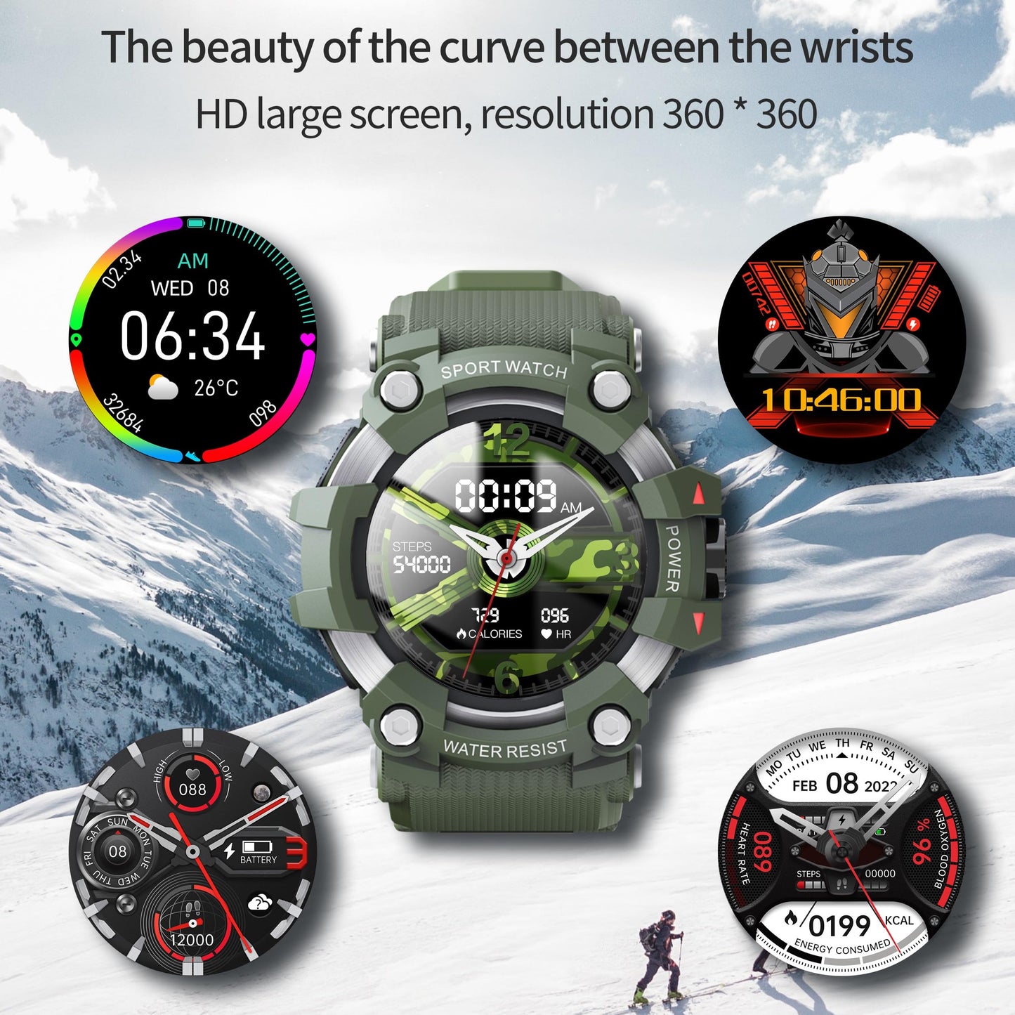 AOSLSI Watch Compass, Altimeter Barometer Thermometer Temperature, Pedometer Watch, Watch Compass, Altimeter Barometer Thermometer Temperature, Pedometer WArmy Waterproof Outdoors Sport Digital Watch for Men, Black