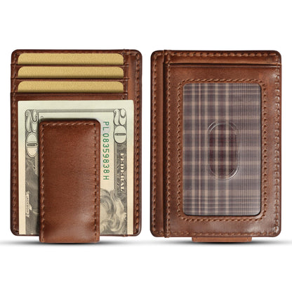 House of Jack Co. Carryall Slim Money Clip Wallet for Men, Strong Magnetic Clip, Front Pocket Wallet Card Holder, Full Grain Cowhide Leather,Tan
