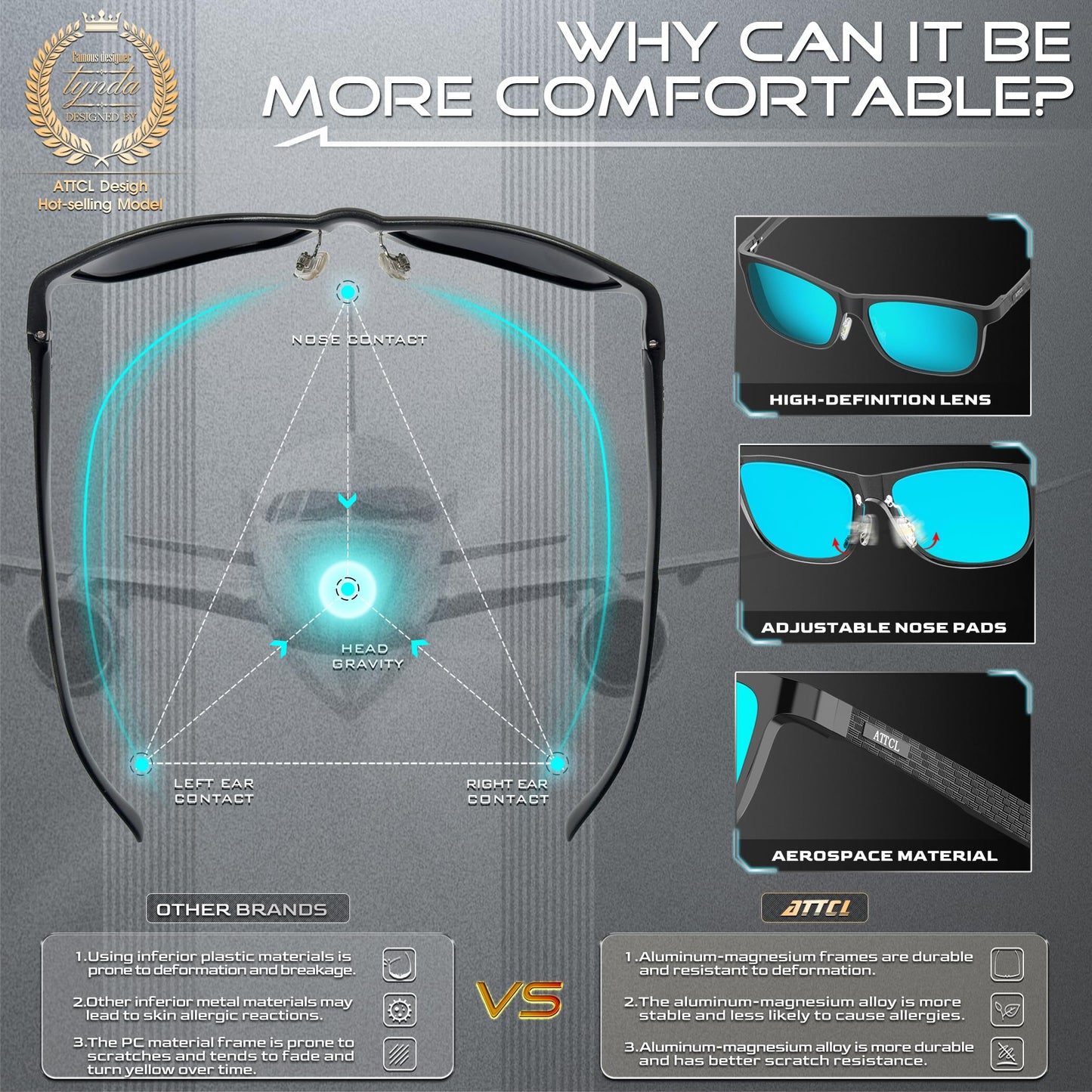 ATTCL Men's Retro Metal Frame Driving Polarized Sunglasses For Men 18587blue