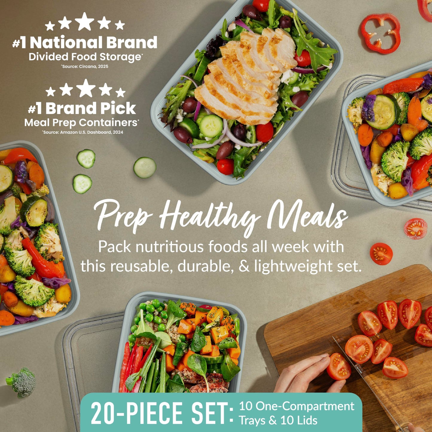 Bentgo Prep - 20-Piece 1-Compartment Reusable Meal Prep Containers with Lids, PFAS & BPA Free Materials, Durable, Microwave, Freezer, & Dishwasher Safe To Go Food Storage (Mint)
