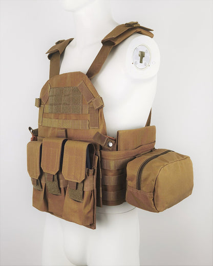 Invenko Heavy Duty Tactical Molle Airsoft Vest Outdoor Hunting Paintball Sports Outdoor Gaming Security Gurad Duty Soft Vest (tan)