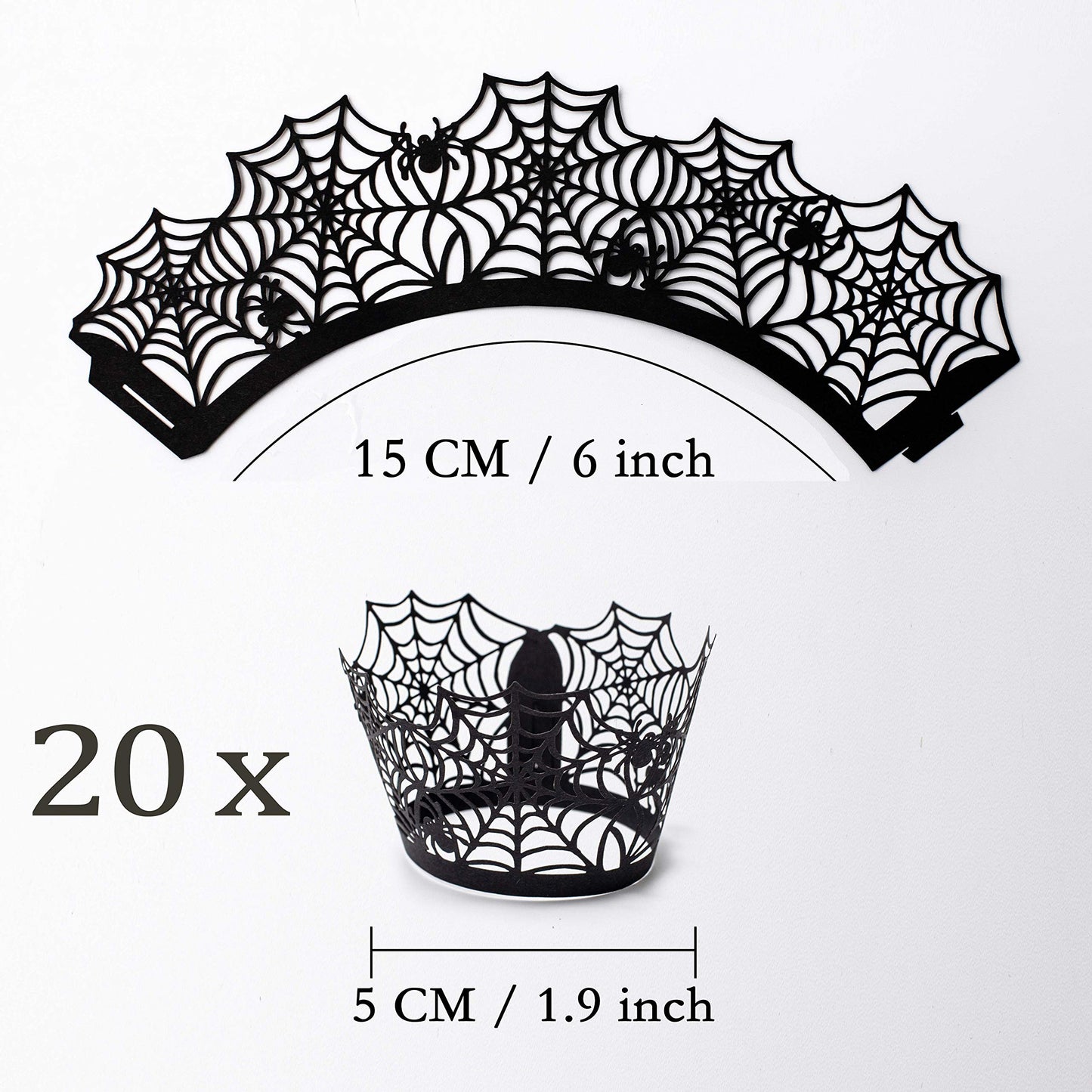 Whaline 60 Pack Halloween Cupcake Wrappers Spiderweb/Witch/Castle Laser Cut Paper Liners Holders for Halloween Party Wedding Birthday Decoration (Black)