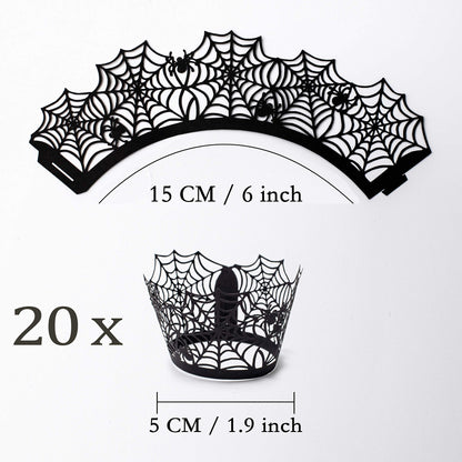 Whaline 60 Pack Halloween Cupcake Wrappers Spiderweb/Witch/Castle Laser Cut Paper Liners Holders for Halloween Party Wedding Birthday Decoration (Black)