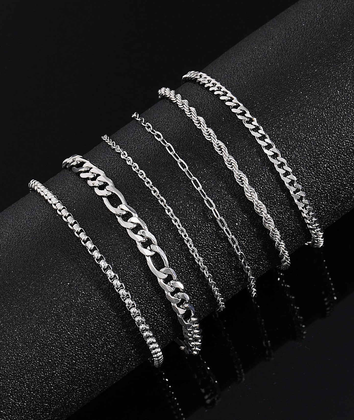 Honsny 6PCS Stainless Steel Bracelets for Women Men,14K Gold Plated Cuban Link Paperclip Chain Bracelet Dainty 6.3/7/7.8/9.5 Inch Stainless Steel Bracelet Set Fashion Jewelry