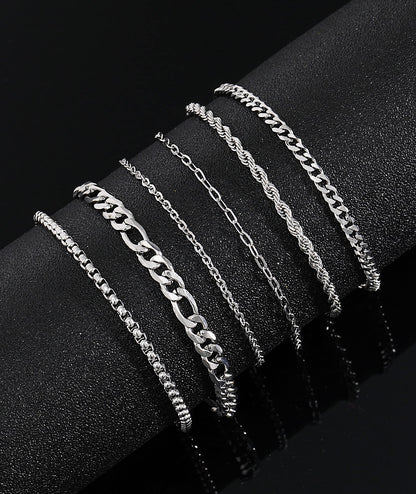 Honsny 6PCS Stainless Steel Bracelets for Women Men,14K Gold Plated Cuban Link Paperclip Chain Bracelet Dainty 6.3/7/7.8/9.5 Inch Stainless Steel Bracelet Set Fashion Jewelry