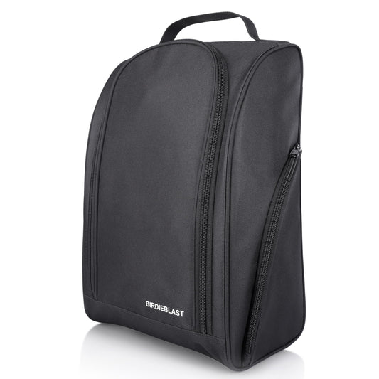 BIRDIEBLAST Golf Shoe Bag, Zipper Sports Shoe Strap Bag with Side Accessory Pocket for Storing Golf Accessories, Padded Golf Shoe Carry Bags with Clasped Strap Handle (Black)