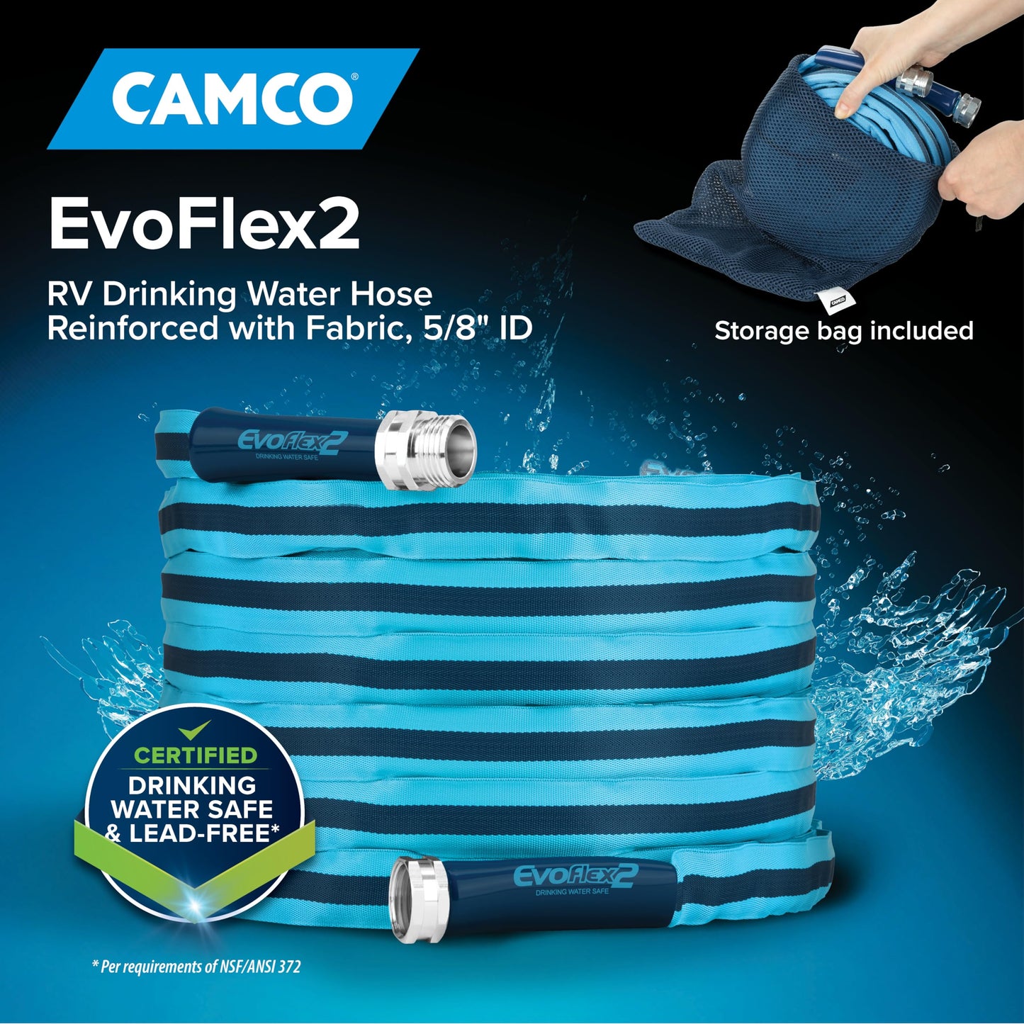Camco EvoFlex2 25-ft Drinking Water Hose - RV Drinking Water Hose Reinforced with Fabric & Ultra Lightweight - Contains No Lead, No BPA & No Phthalate - Abrasion Resistant (22577)