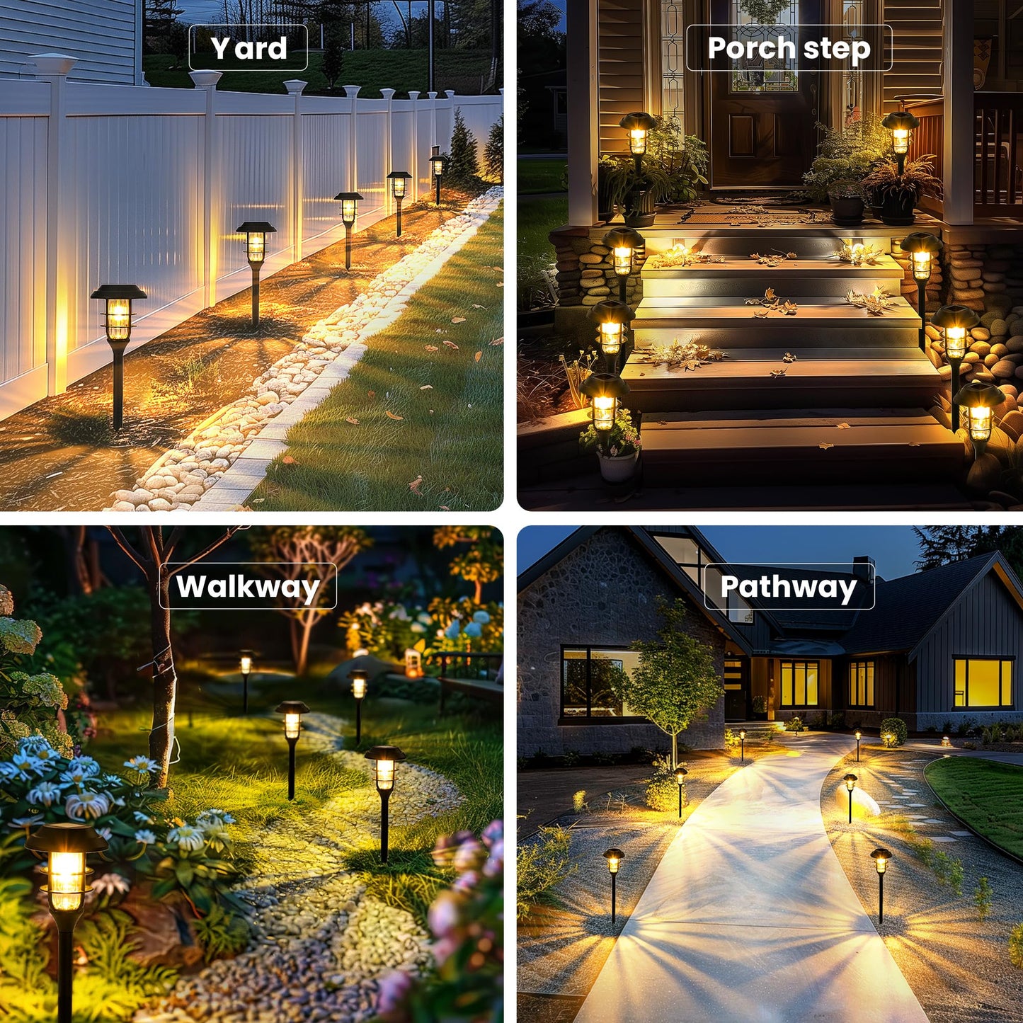 HMDecor Solar Garden Lights Outdoor,8 Pack Bright Solar Lights Outdoor Waterproof, Solar Powered Outdoor Decor for Yard, Pathway,Patio,Walkway,Driveway