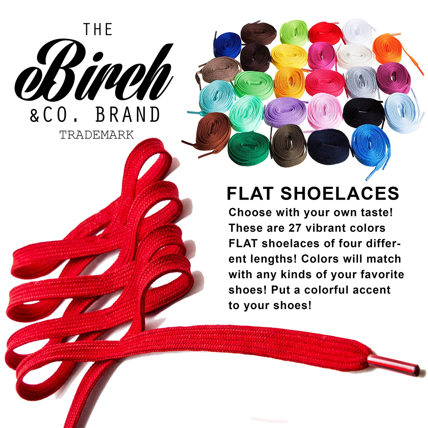 Birch Shoelaces in 27 Colors Flat 5/16" Shoe Laces in 4 Different Lengths (45.5" (115cm), Black)