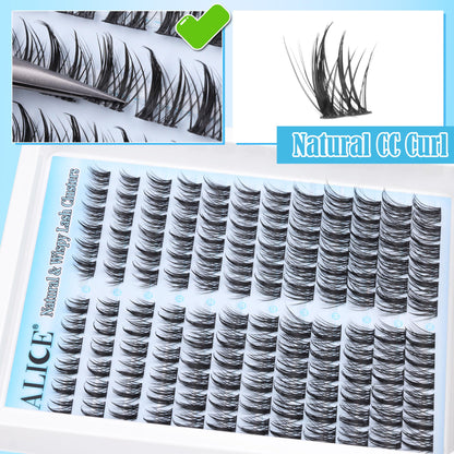 ALICE Natural Lash Clusters DIY Lash Extensions Wispy Eyelash Clusters Anime Cat Eye Cluster Eyelash Extensions10-16mm Individual Lashes 144pcs