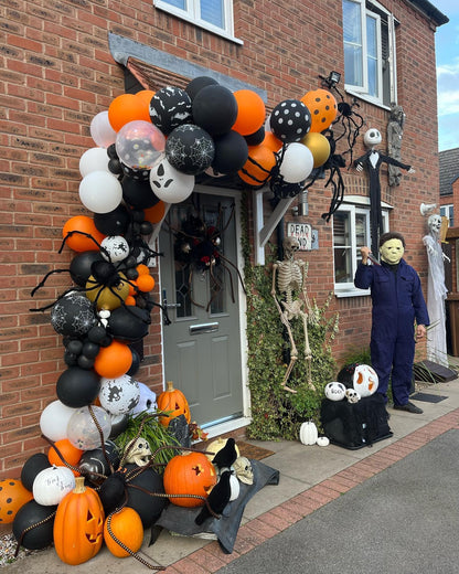 ADOINBY Halloween Balloon Garland Arch Kit, 144Pcs Different Sizes inch Black and Orange Eye Confetti Balloons Party Balloon Garland Kit for Halloween Day Theme Haunted House Party Decoration Supplies