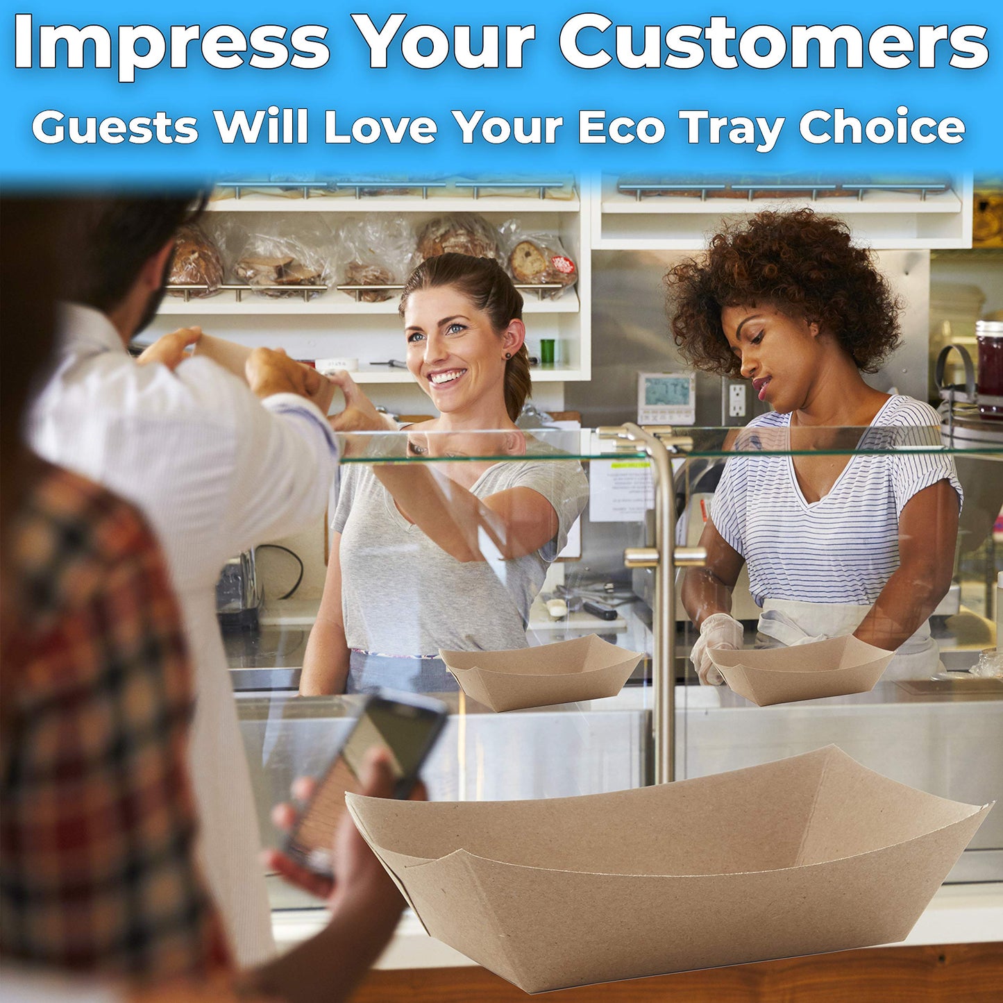 Avant Grub Eco Friendly USA-Made 3lb Food Holder Trays, 50-Pack. Compostable Kraft Paper Dishware Plates for Diners or Concession Stands. Sturdy Disposable 3lb Party Snack Boat. Ideal for Events!