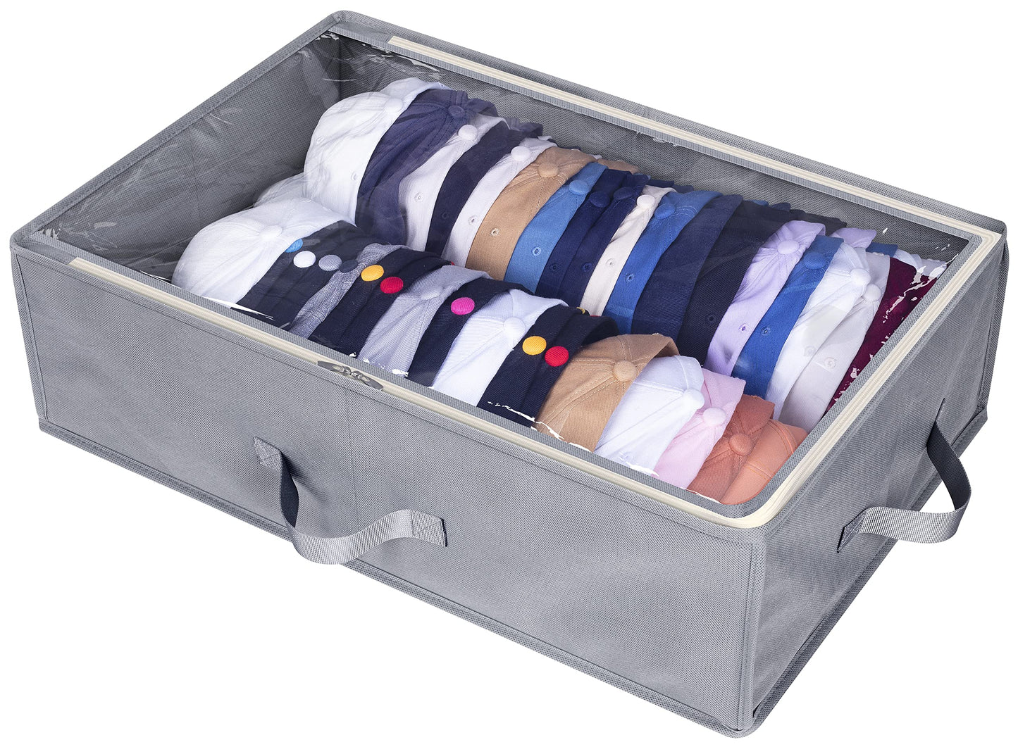 AOODA Large Hat Storage Box for Baseball Caps, Holds Up to 50 Caps Wide Hat Organizer for Closet with Cardboard, Under Bed Snapback Holder, Grey