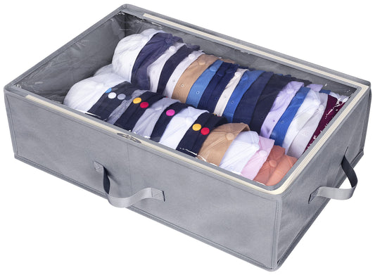 AOODA Large Hat Storage Box for Baseball Caps, Holds Up to 50 Caps Wide Hat Organizer for Closet with Cardboard, Under Bed Snapback Holder, Grey