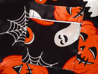 Hupohoi Unisex Girls Boys Kids Pajama Sets Button Down Satin Sleepwear Nighty 3PCS Silky Lounge Sets Nightwear Short Sleeve Long Pants, 3pcs-Pumpkin, 10