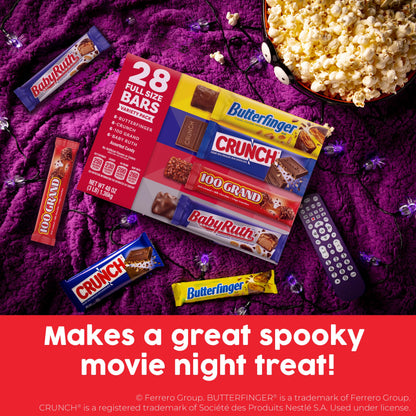 Butterfinger, CRUNCH, Baby Ruth, 100 Grand, Assorted Bulk Candy Bar Variety Pack Full Size, 28-Count, 48 oz