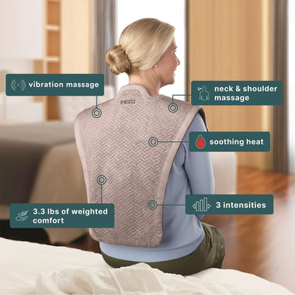 Homedics Vibration Heated Shoulder Massager Wrap, Comfort Pro Elite, Soft Fabric, Tension Relief, 2 Speeds & Styles, Long, NMS-450H