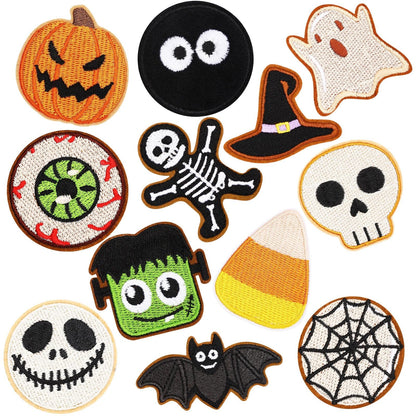 AUGSUN 12pcs Halloween Cookie Iron on Patches Halloween Embroidered Sew Applique Repair Patch Cute Cookie DIY Crafts for Clothing Jacket Jeans Pants Dress Backpack Hat Decorations Gift